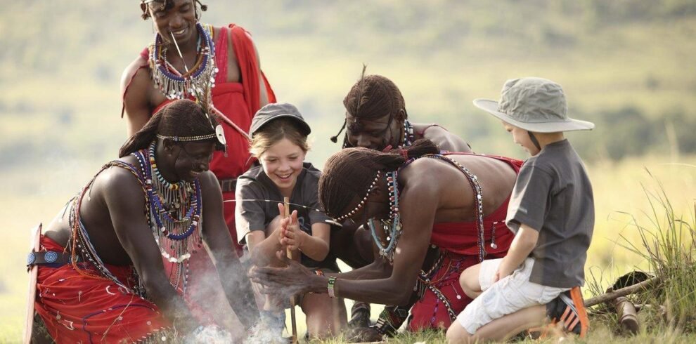 Children Learning Traditional Skills from Maasai People in Tanzania