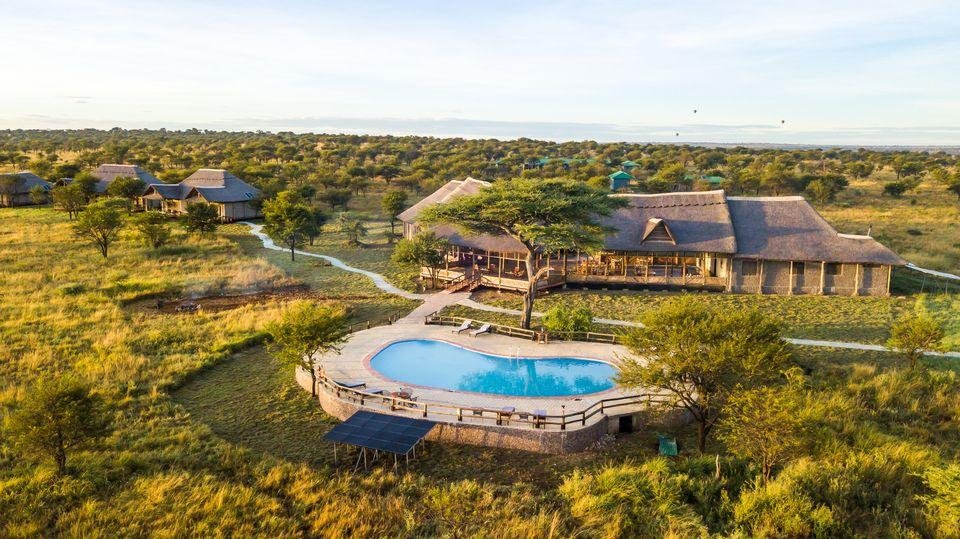 Aerial View of Tamba Tented Lodge with Swimming Pool and Safari Accommodation in Tanzania